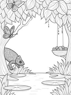 Jungle Canopy with Chameleon and Butterflies
