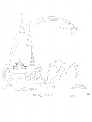 Crystal Castle with a Spiral Staircase and Swan Fountain