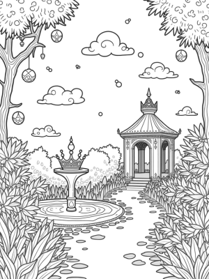Enchanted Garden with Crown Flowers and a Royal Fountain