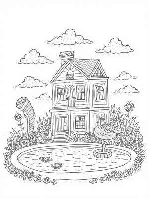 Dreamhouse Made of Building Blocks with Fairies and a Pool