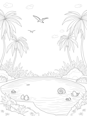 Dinosaur Footprint Pond in a Prehistoric Jungle