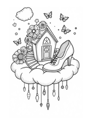 Dreamhouse on a Pink Cloud with a Rainbow Staircase