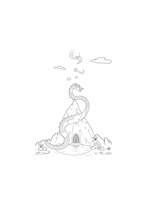 Majestic Dragon Coiled Around a Mountain Peak