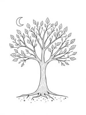 Seasonal Tree with Vibrant Leaves and Moonlight