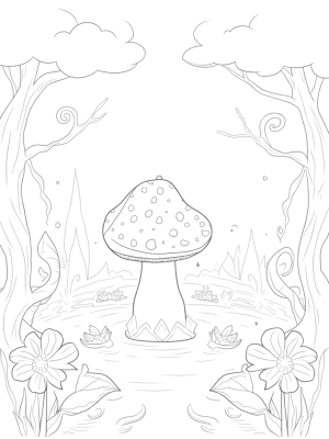 Mystical Glade with Luminescent Mushroom