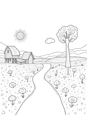 Giant Vegetables and a Cozy Barn in a Whimsical Farm Landscape