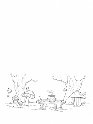 Mystical Potion Lab in a Mushroom Forest