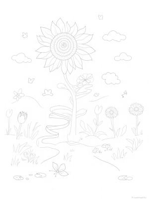 Whimsical Garden with Giant Flowers and Butterflies