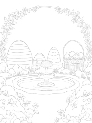 Giant Carrot Fountain in a Colorful Easter Garden