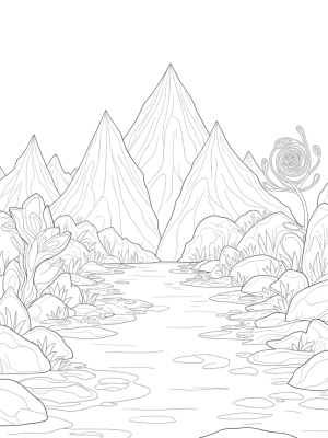 Majestic Mountain Landscape with Tranquil Lake and Twisting Trees