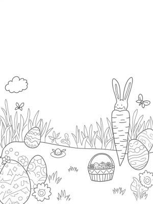 Giant Carrot and Bunny Footprints in a Flower Garden