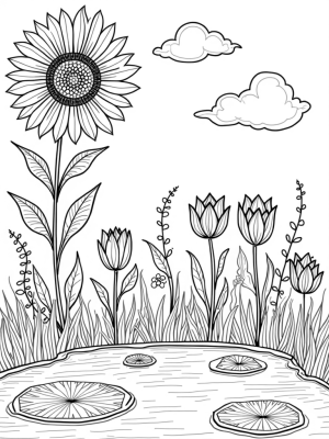 Oversized Flowers in a Whimsical Garden