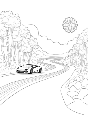 Futuristic Racetrack in a Neon Jungle with a Chrome Lamborghini