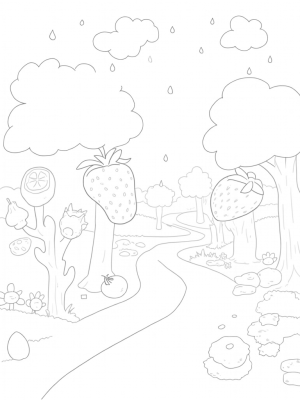 Giant Fruits and Chocolate River in the Orchard