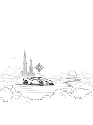 Futuristic Lamborghini on a Floating Platform