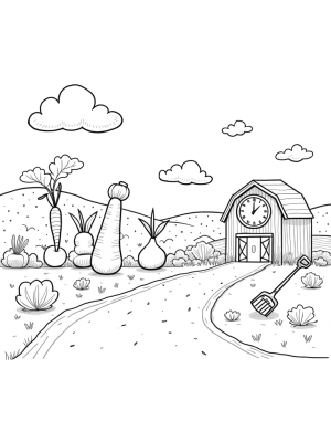 Oversized Vegetables in a Whimsical Farm Landscape