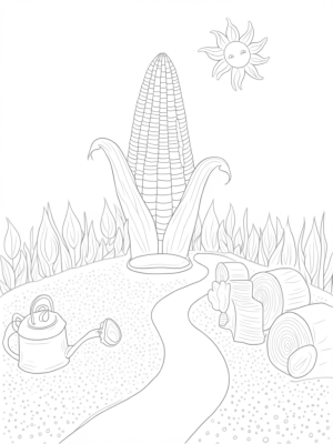 Giant Corn Cob Tower in a Colorful Farm Landscape