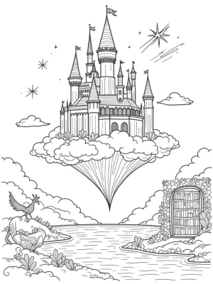 Floating Castle with Magical Creatures