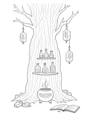 Potion Workshop in a Twisting Tree Trunk