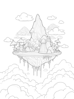 Floating Island with Waterfalls and Vibrant Flowers