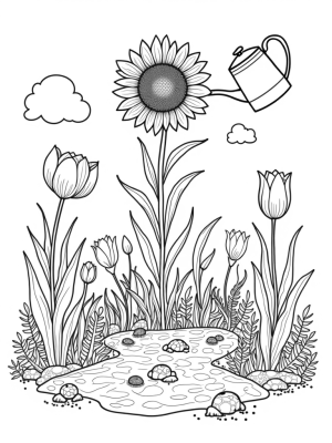 Giant Tulips and Sunflower Tower in a Magical Garden