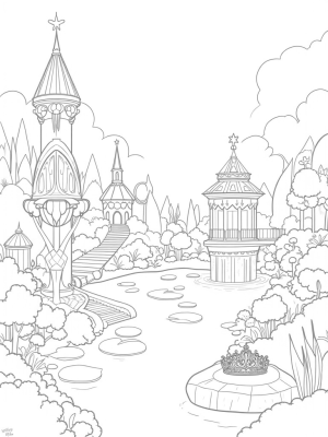 Enchanted Garden with Crystal Fountain and Gazebo