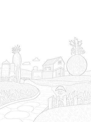 Giant Vegetables in a Whimsical Farm Landscape