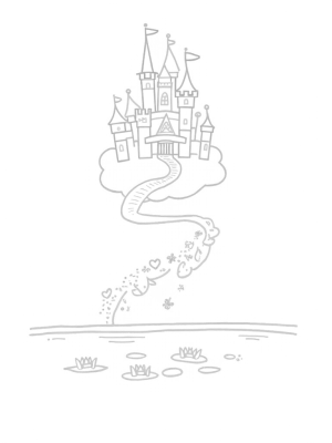 Floating Castle with Colorful Banners and Enchanted Lake
