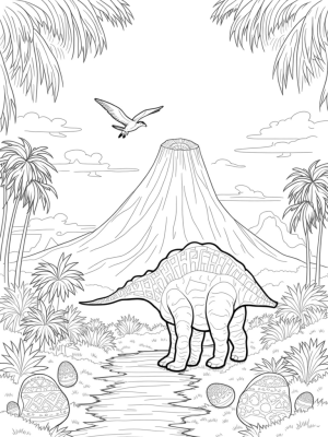 Ancient Jungle with Stegosaurus and Pterosaurs