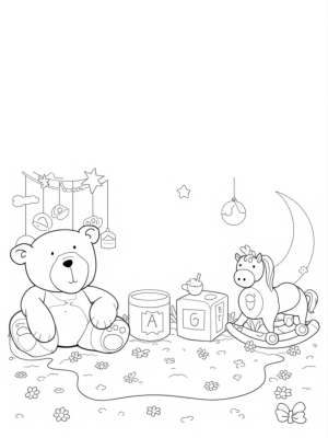Teddy Bear Nursery with Mobile and Toy Train