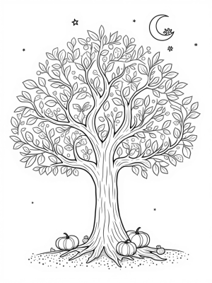 Four Seasons Tree with Blossoms, Fruits, Leaves, and Snowflakes