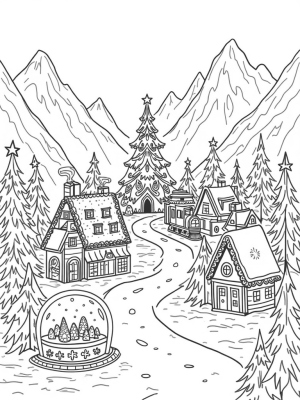 Holiday Village with Gingerbread Houses and Snow Globe