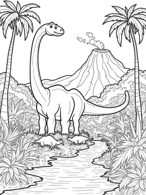 Brachiosaurus and Triceratops in a Prehistoric Jungle