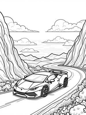 Lamborghini on a Mountain Road at Sunset