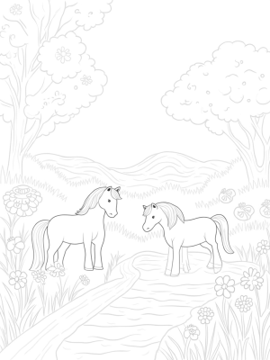 Oversized Ponies in a Colorful Meadow