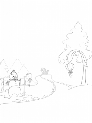 Joyful Winter Landscape with Holiday Ornaments and Hot Cocoa Fountain