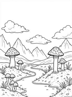 Giant Mushrooms and Crystal Peaks Landscape