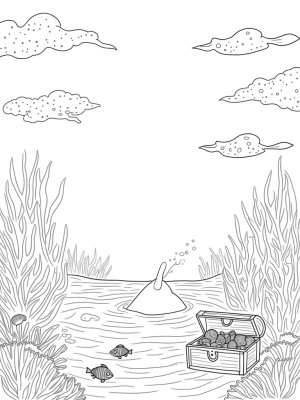 Dreamy Underwater Landscape with Coral Reefs and Shark Fin