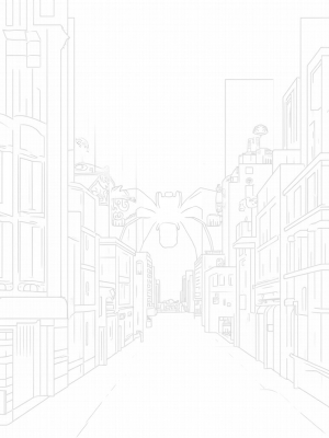 Urban Jungle with Spider-Shaped Skyscraper