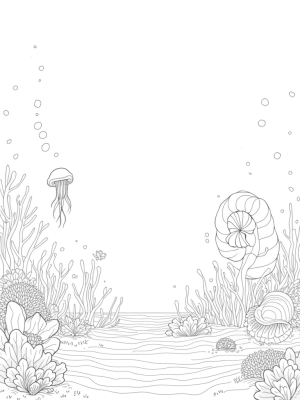 Underwater Garden with Seashells and Jellyfish