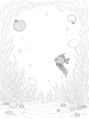 Underwater Garden with Lanternfish and Jellyfish