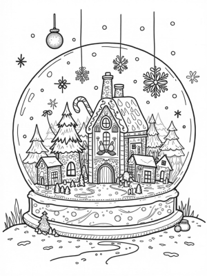 Winter Village in a Snow Globe with Gingerbread House