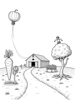 Giant Vegetables and a Pumpkin Hot Air Balloon
