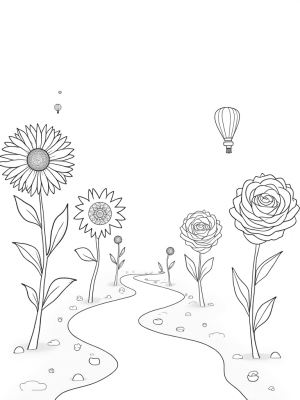 Whimsical Garden of Spiral Sunflowers and Kaleidoscopic Daisies