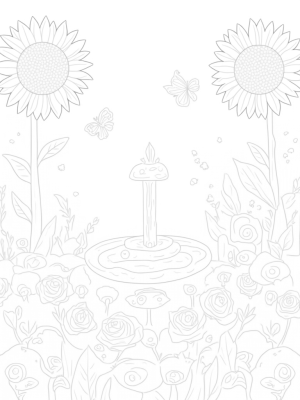 Oversized Sunflowers and a Rose Fountain
