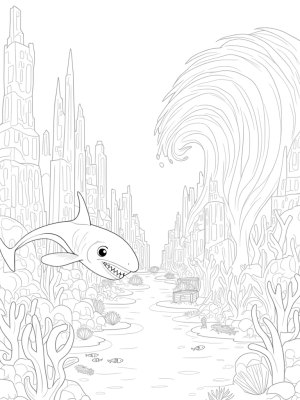 Underwater City with a Friendly Shark