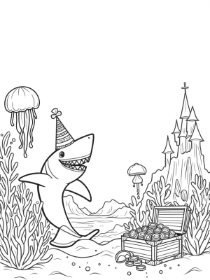 Smiling Shark in a Coral Party Hat