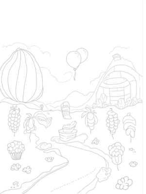 Giant Fruits and Honey River in a Colorful Orchard