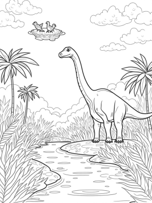 Brachiosaurus and Raptor Playtime in a Prehistoric Jungle