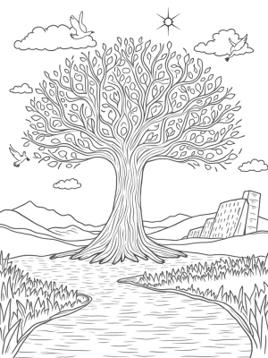 Majestic Tree of Life with Ancient Scrolls